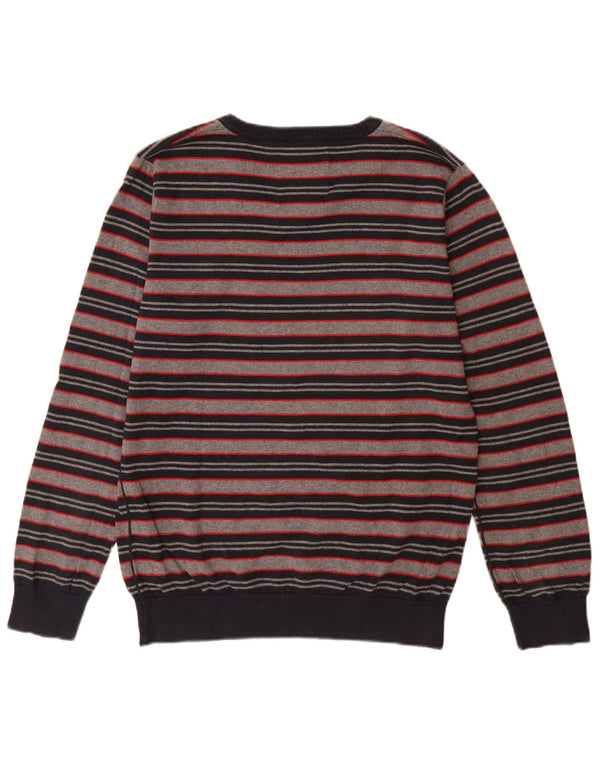 Мужской джемпер с v-образным вырезом Jack & Jones, хлопковый свитер среднего серого цвета в полоску