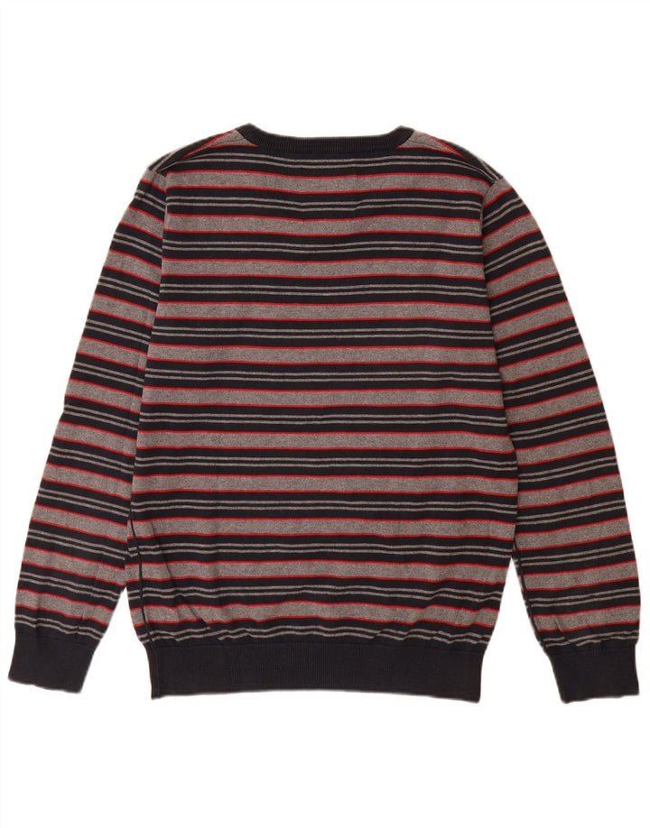 Мужской джемпер с v-образным вырезом Jack & Jones, хлопковый свитер среднего серого цвета в полоску