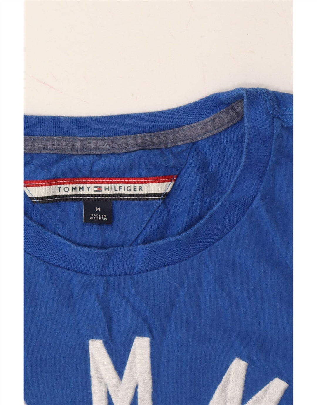 TOMMY HILFIGER Mens Graphic T-Shirt Top Medium Blue Cotton Vintage Tommy Hilfiger and Second-Hand Tommy Hilfiger from Messina Hembry 