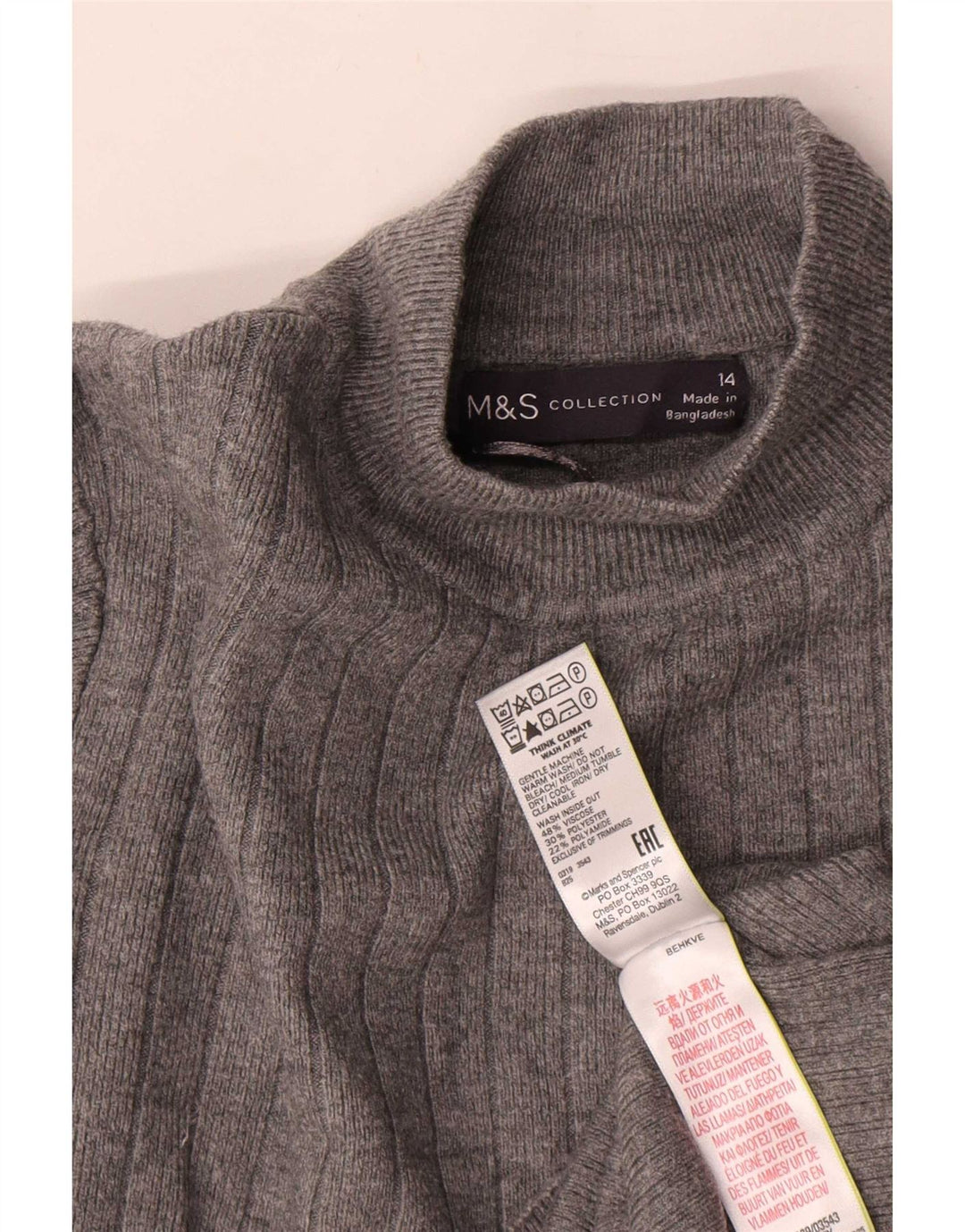 Женский джемпер с высоким воротником Marks & Spencer, Великобритания, 14, большой, серый, вискоза