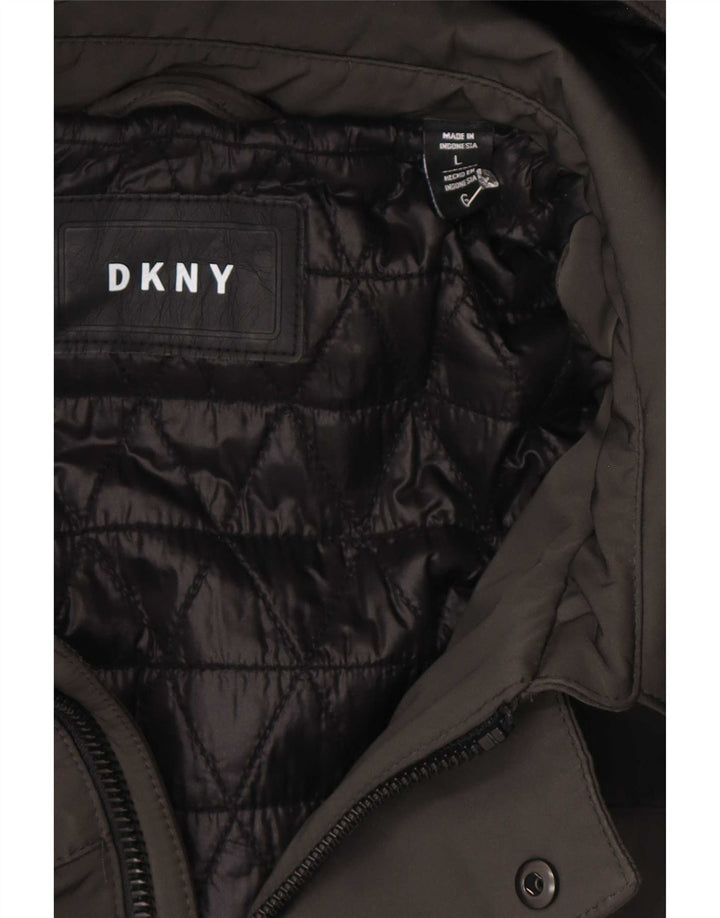 Мужское стеганое пальто с капюшоном Dkny UK 40, большой серый полиэстер
