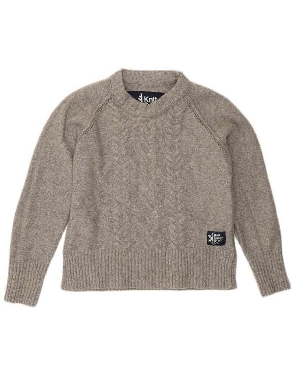 Женский джемпер с круглым вырезом Superdry, размер UK 10, маленький, серый, шерсть