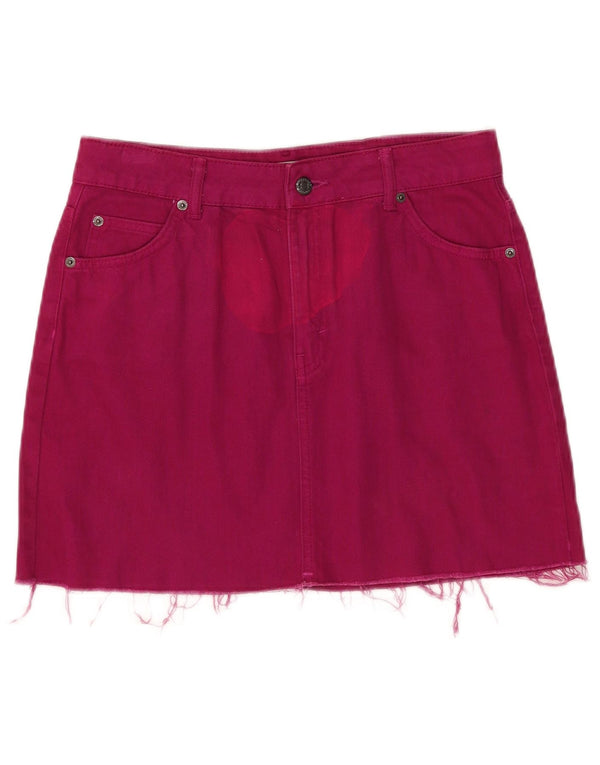Topshop Женская джинсовая мини-юбка Moto UK 12 Medium W30 Розовая