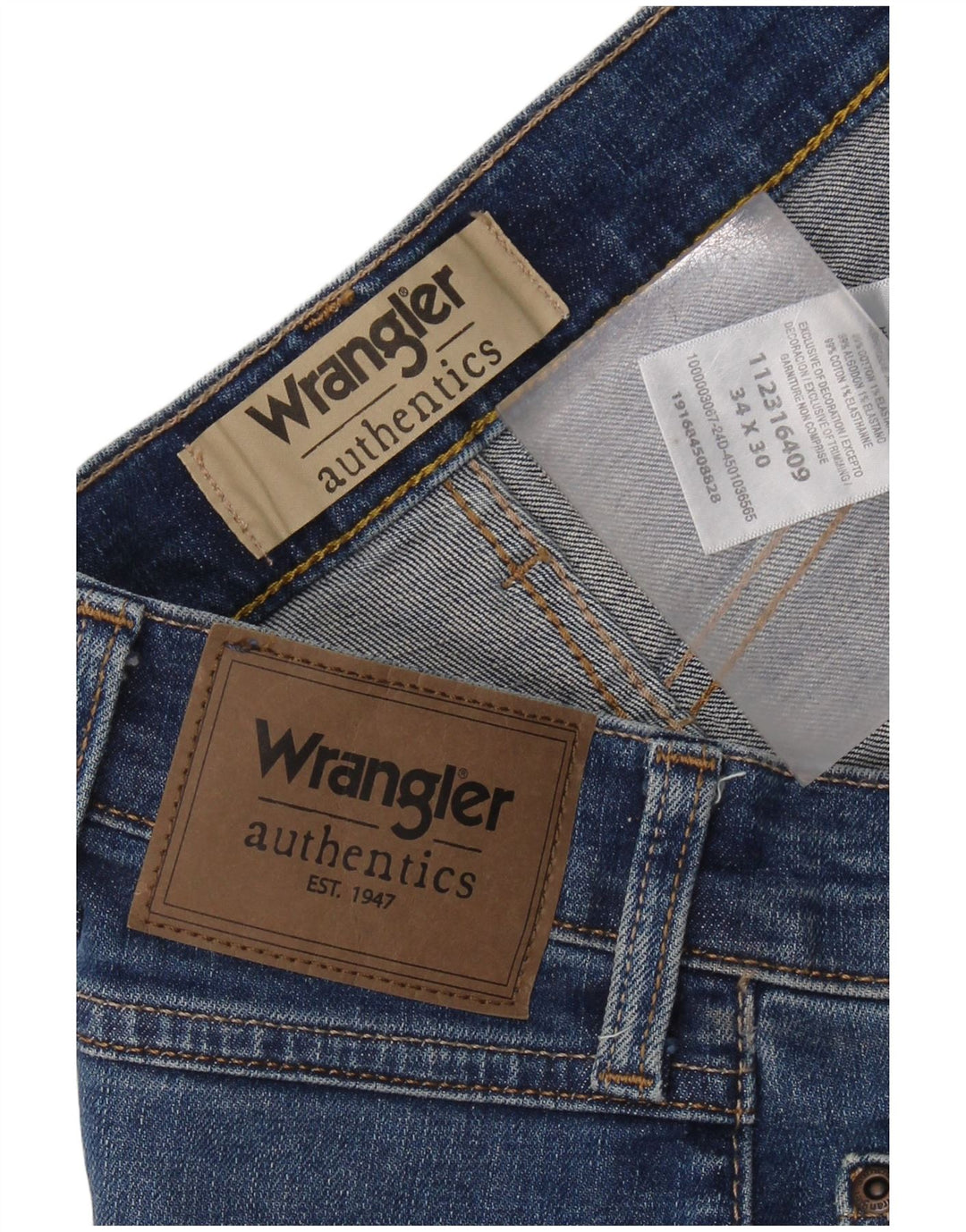 Джинсы мужские прямые WRANGLER W34 L30 синие, хлопок