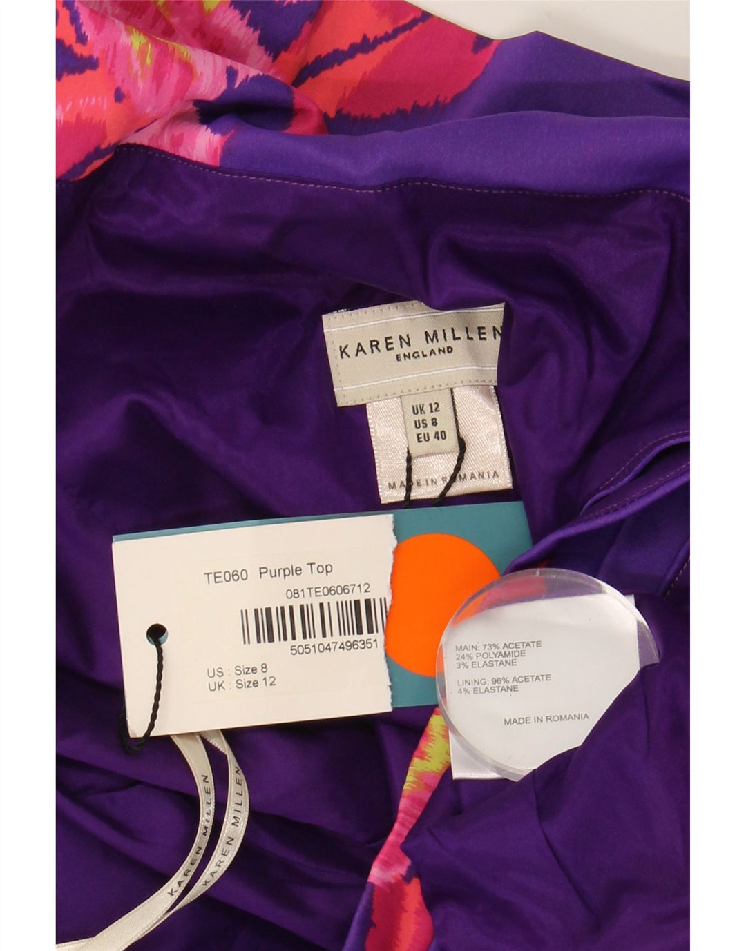 Женский укороченный топ с открытыми плечами KAREN MILLEN UK 12, средний фиолетовый с цветочным принтом