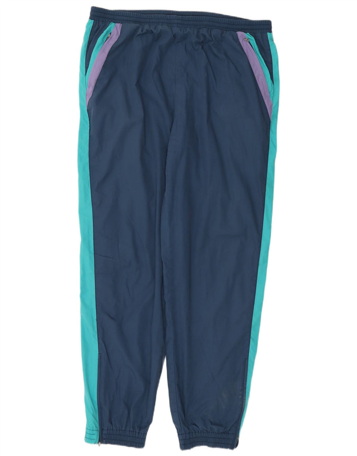 VINTAGE Mens Tracksuit Trousers Joggers Large Navy Blue Colourblock