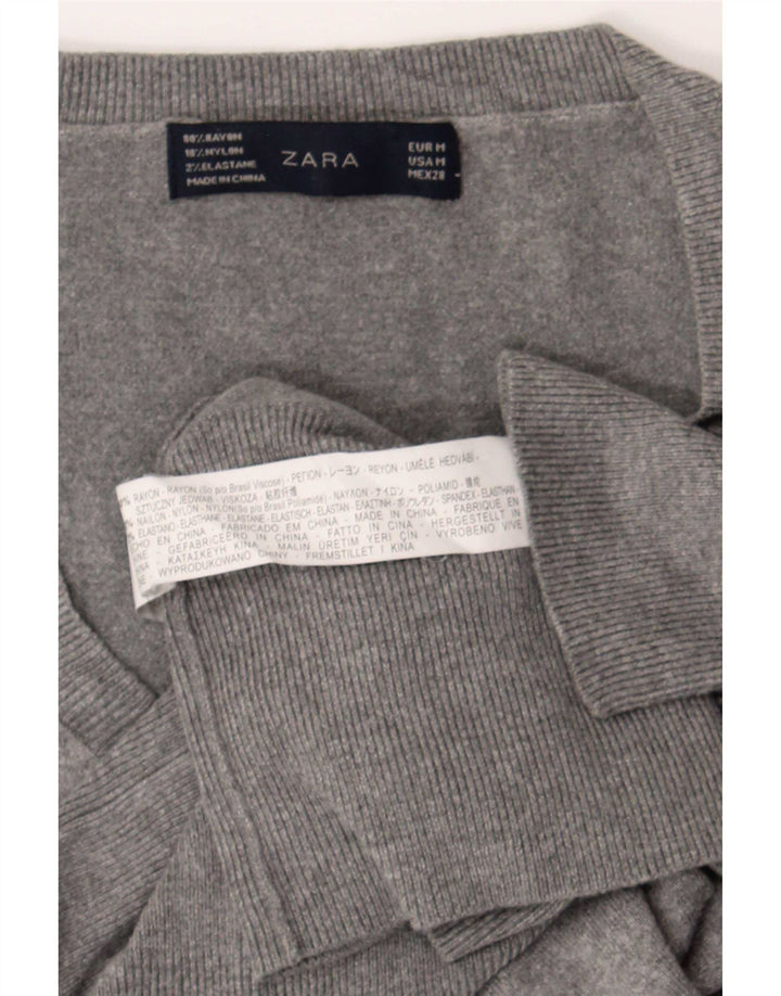 Женский джемпер с v-образным вырезом Zara UK 12, средний серый вискоза