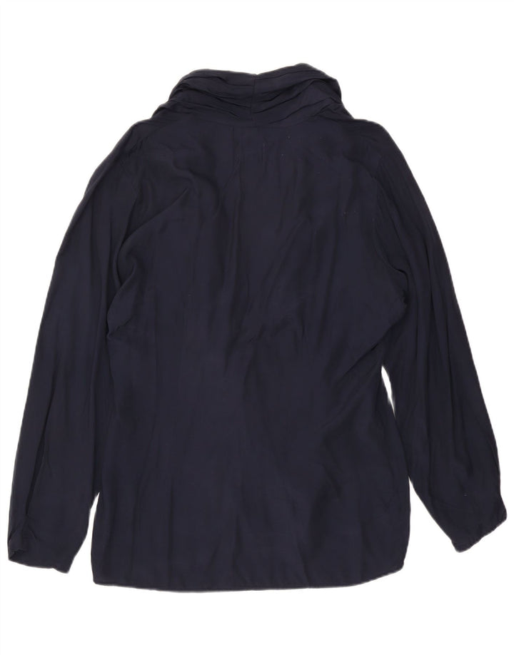 Женская блузка-рубашка с запахом Benetton IT 46, большая, темно-синяя, вискоза