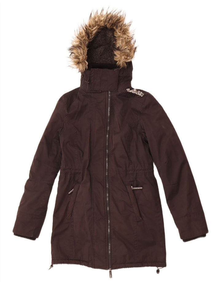 Женская ветровка с капюшоном Superdry UK 10, маленький черный полиэстер