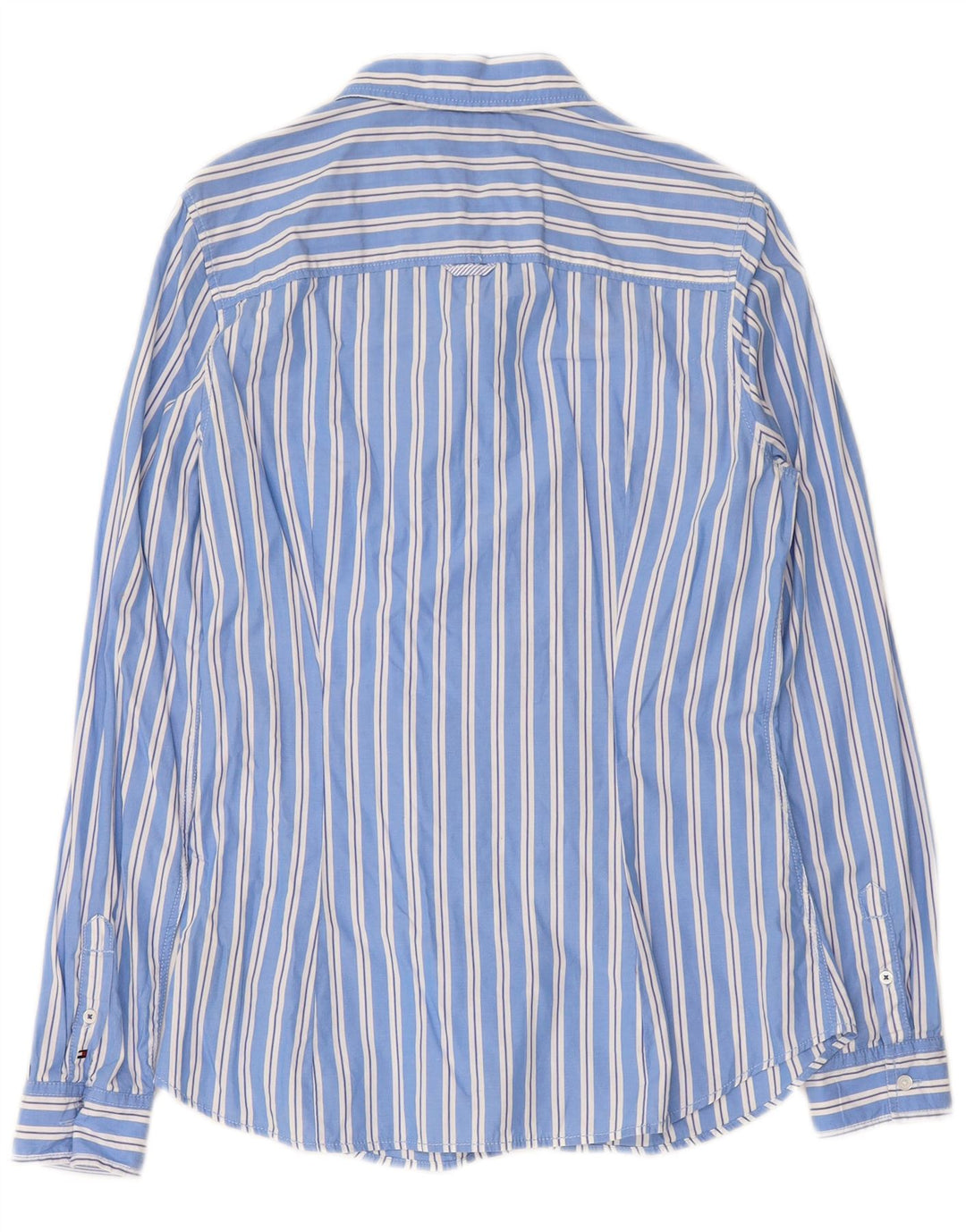 TOMMY HILFIGER Женская рубашка с оборками спереди, США 10, хлопок в большую синюю полоску