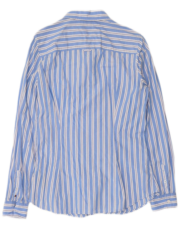 TOMMY HILFIGER Женская рубашка с оборками спереди, США 10, хлопок в большую синюю полоску