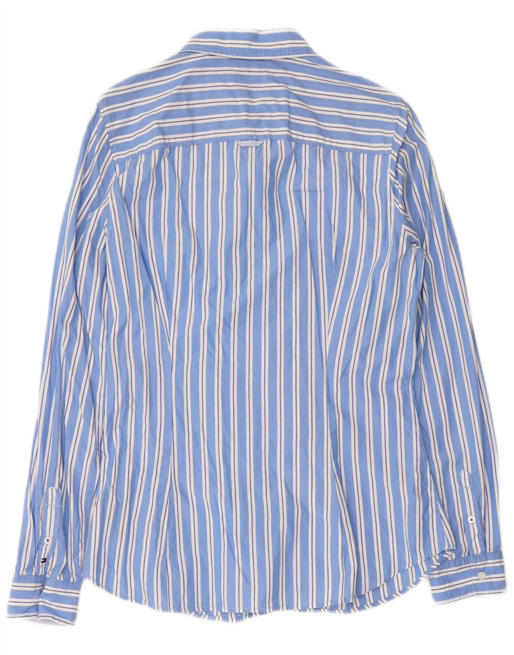 TOMMY HILFIGER Женская рубашка с оборками спереди, США 10, хлопок в большую синюю полоску