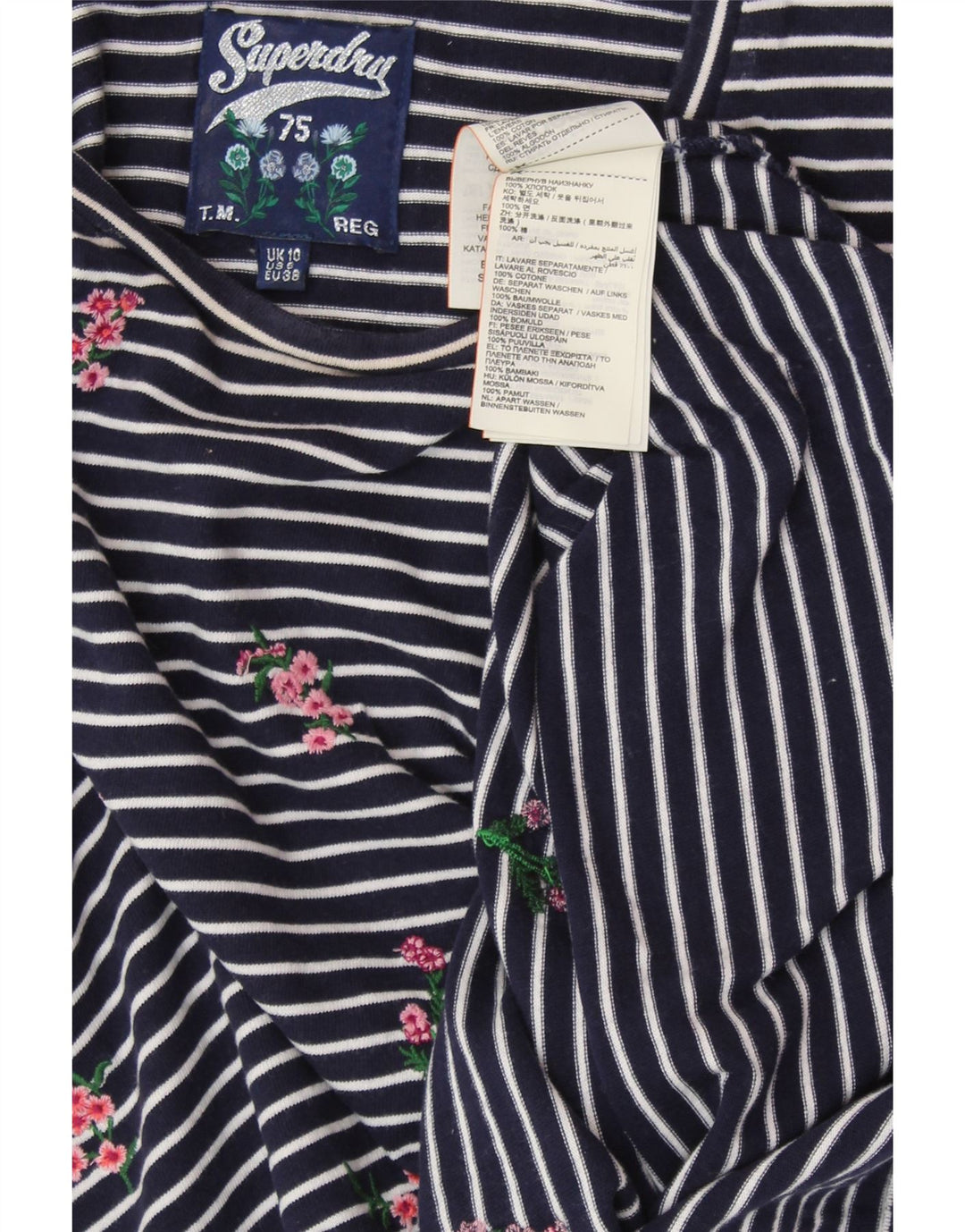 Женский топ SUPERDRY с длинным рукавом UK 10, маленький размер, темно-синий в полоску, хлопок