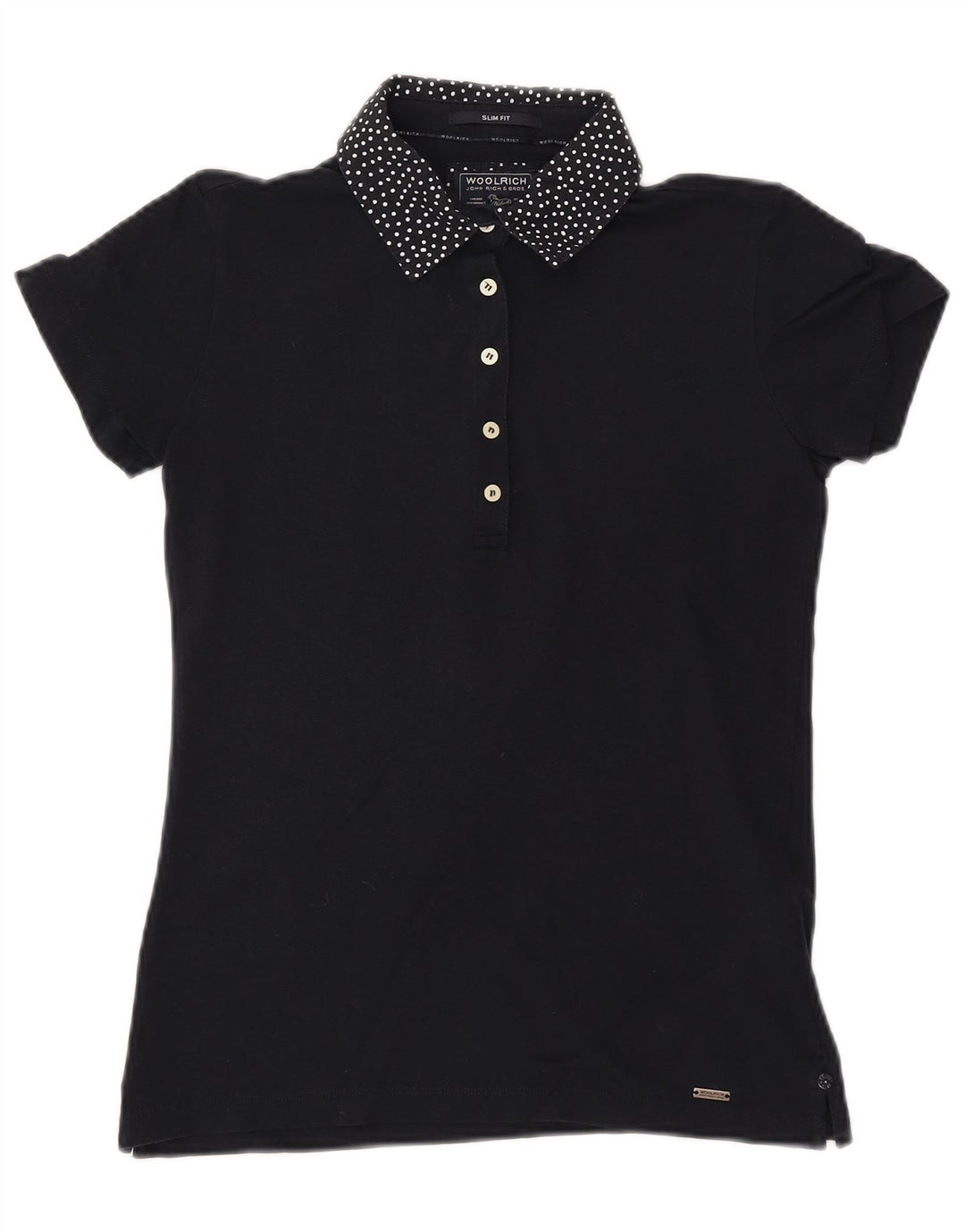 Женская рубашка-поло приталенного кроя WOOLRICH UK 12, средний темно-синий пятнистый хлопок