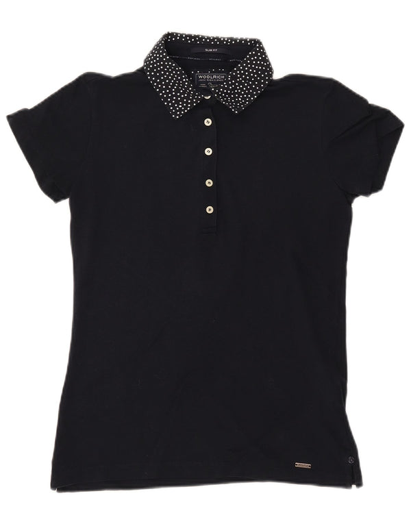 Женская рубашка-поло приталенного кроя WOOLRICH UK 12, средний темно-синий пятнистый хлопок