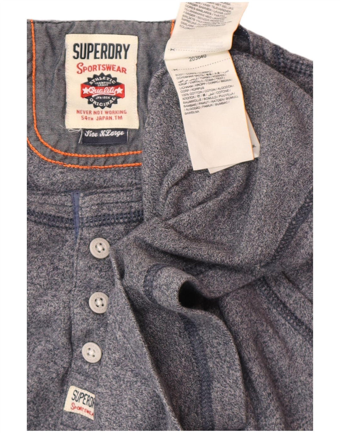 SUPERDRY Мужской топ с длинным рукавом XL, темно-синий, хлопок