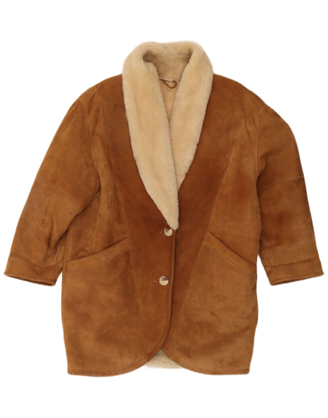 Винтажная женская дубленка оверсайз IT 44 Medium Brown Shearling