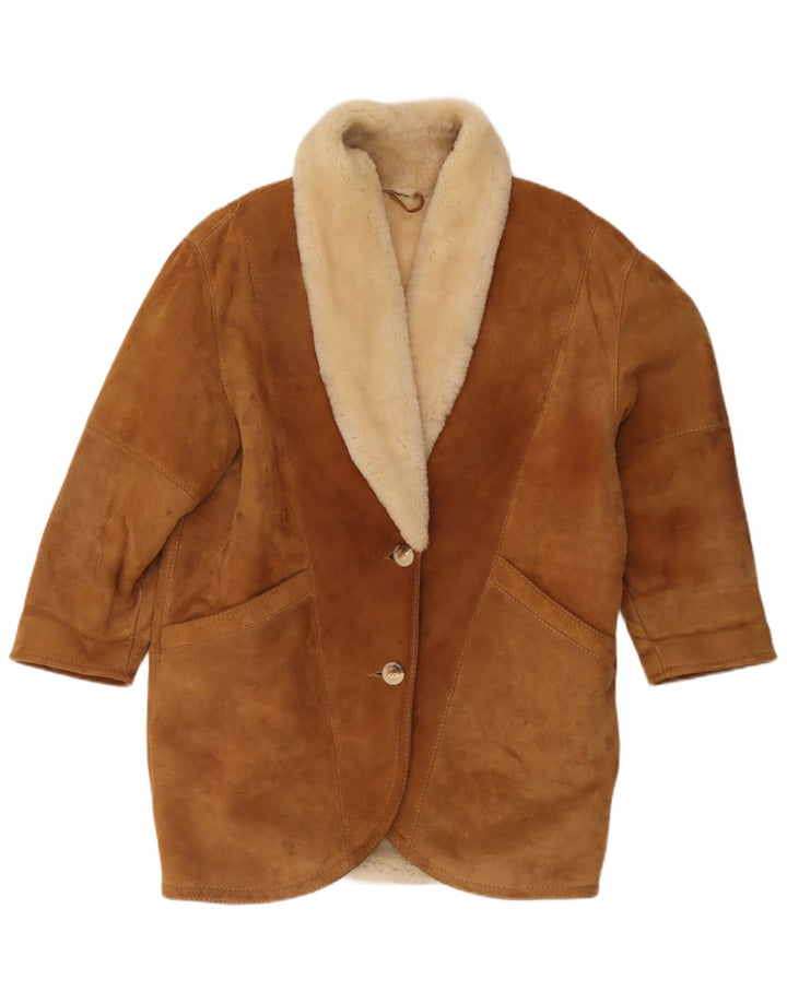Винтажная женская дубленка оверсайз IT 44 Medium Brown Shearling
