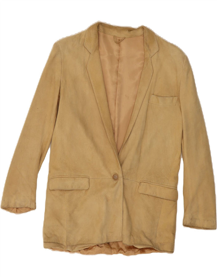 VINTAGE Womens 1 Button Suede Blazer Jacket UK 14 Medium Beige Vintage Vintage and Second-Hand Vintage from Messina Hembry 