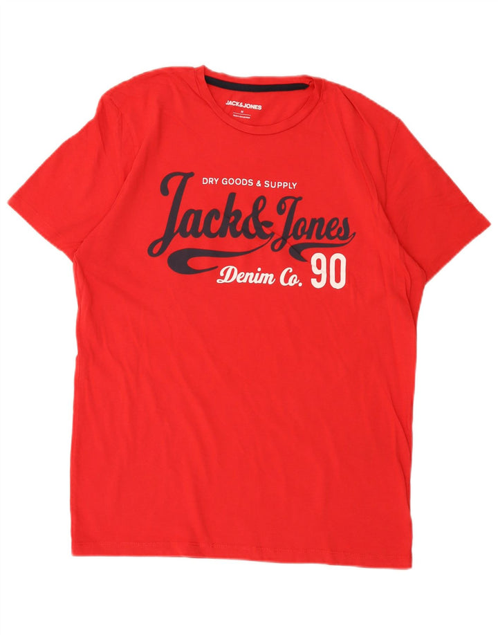 Мужская футболка с рисунком Jack & Jones, хлопковый топ среднего красного цвета