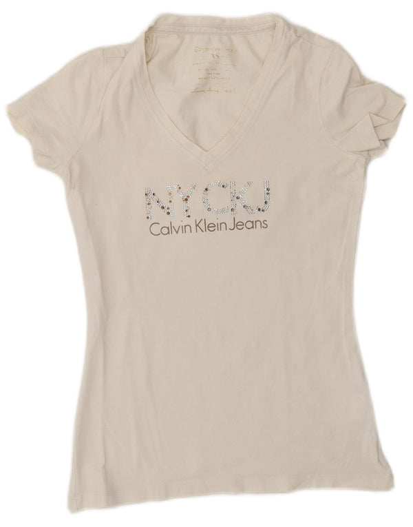 Женская футболка с рисунком Calvin Klein Jeans Top UK 6 XS, белый хлопок