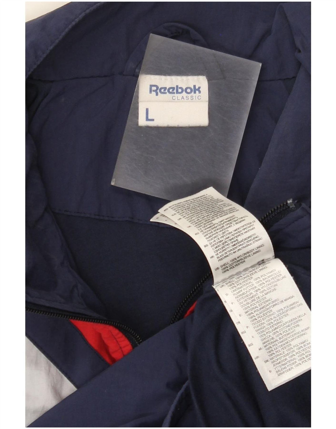 Мужской спортивный костюм Reebok, большая нейлоновая куртка с цветными блоками темно-синего цвета