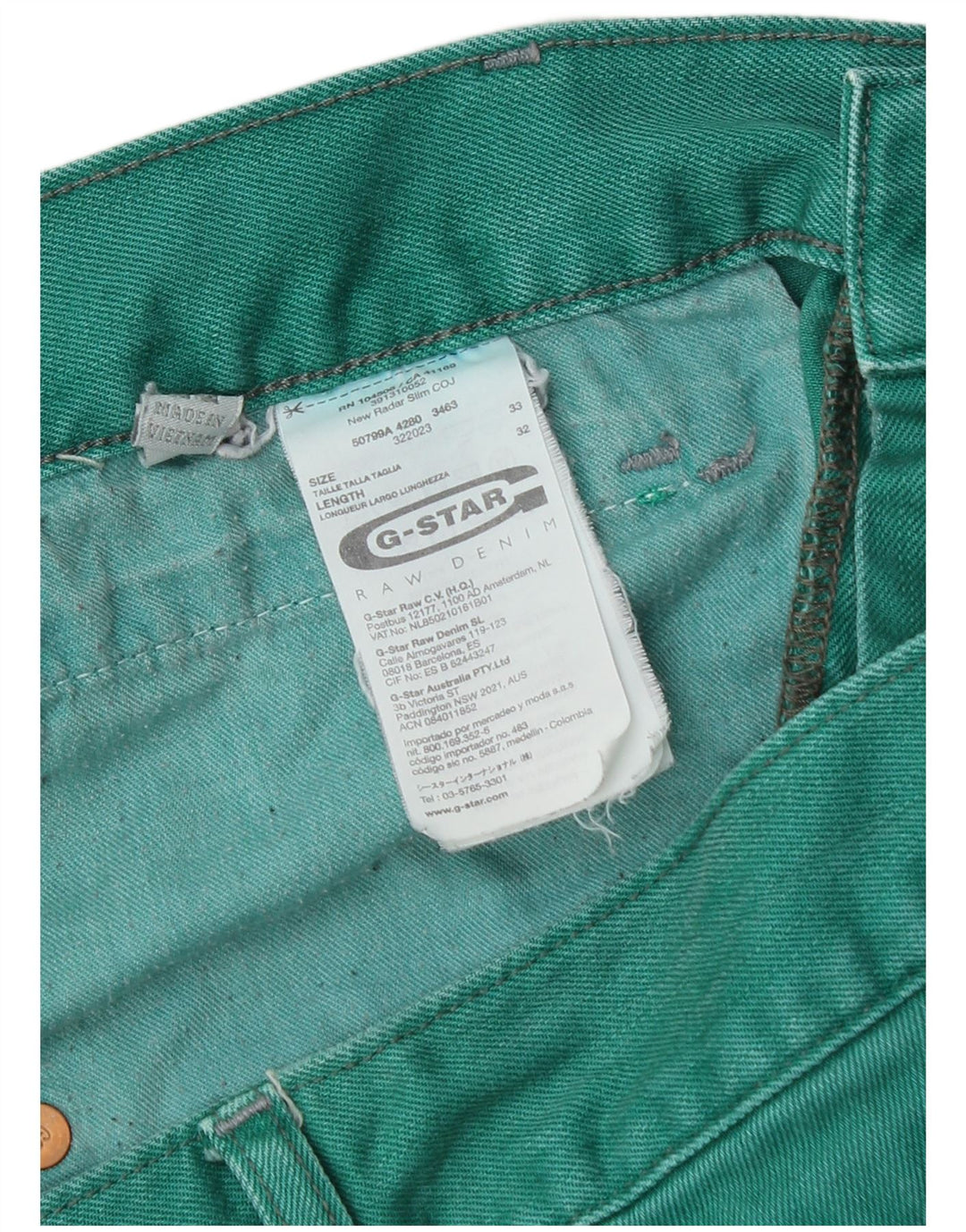 Мужские узкие джинсы G-Star W33 L32, зеленый хлопок