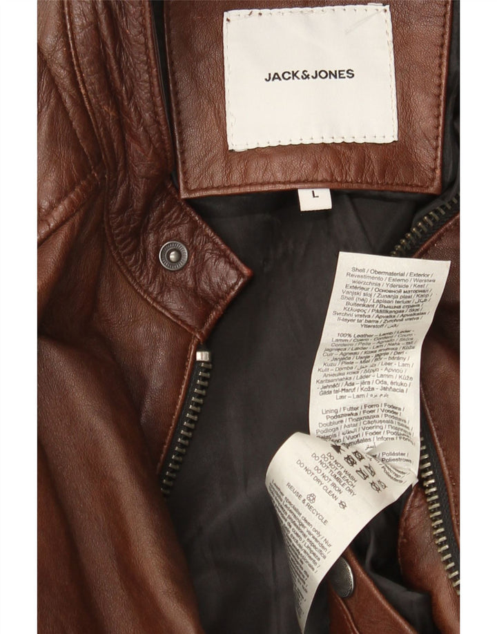 Мужская кожаная байкерская куртка Jack & Jones UK 40, большая коричневая кожа