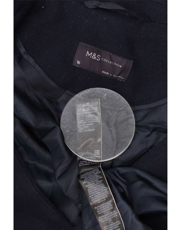 Женское двубортное пальто Marks & Spencer UK 16 Большой темно-синий полиэстер