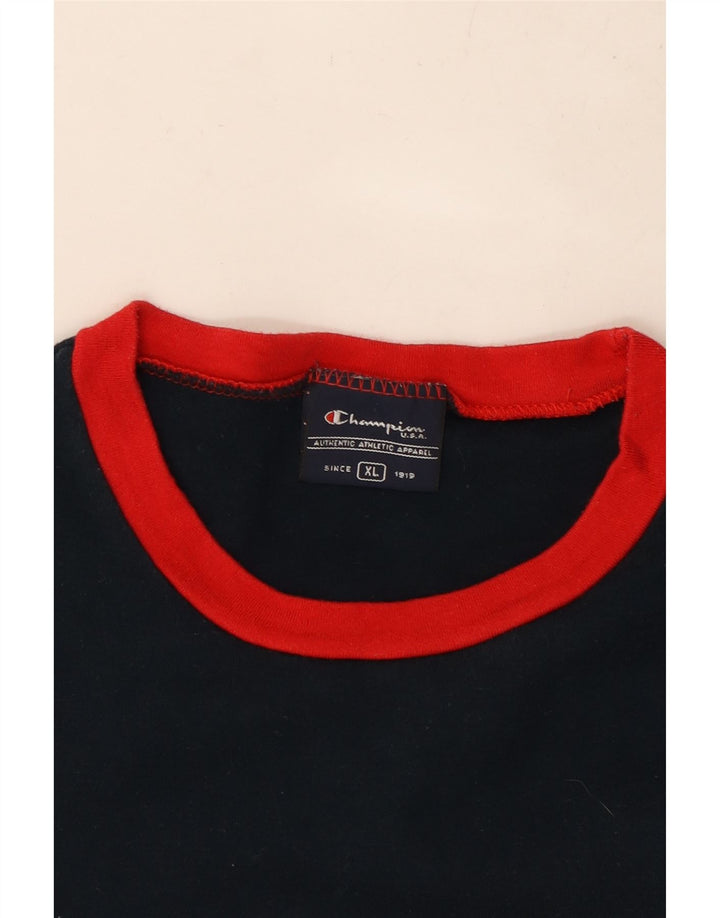 Женская футболка с рисунком CHAMPION, топ UK 18 XL, темно-синий, хлопок с цветными блоками