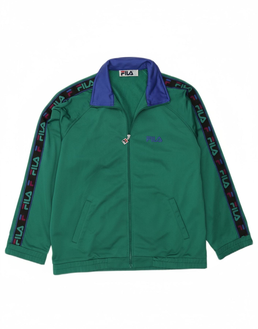 FILA Boys Graphic Tracksuit Top Jacket 13-14 Years Green Colourblock