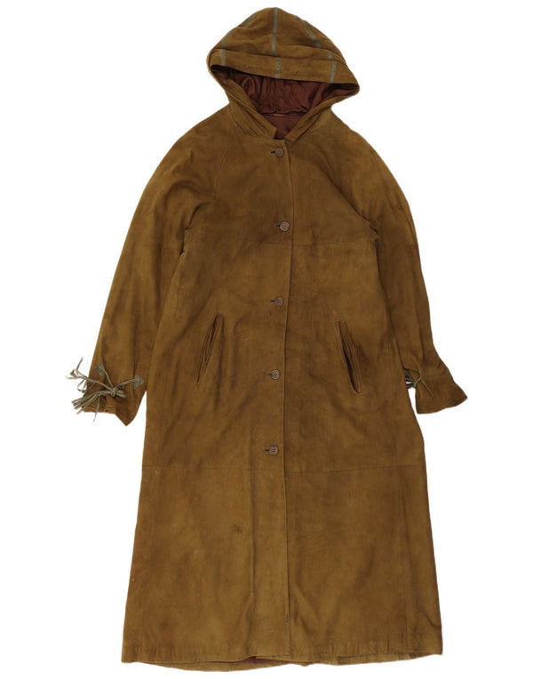 Винтажное женское замшевое пальто с капюшоном IT 38 XS Хаки