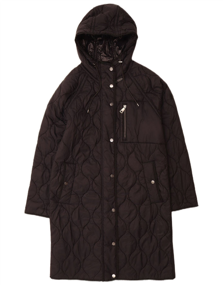 Женское стеганое пальто оверсайз с капюшоном Dkny UK 10, маленькое черное нейлоновое пальто