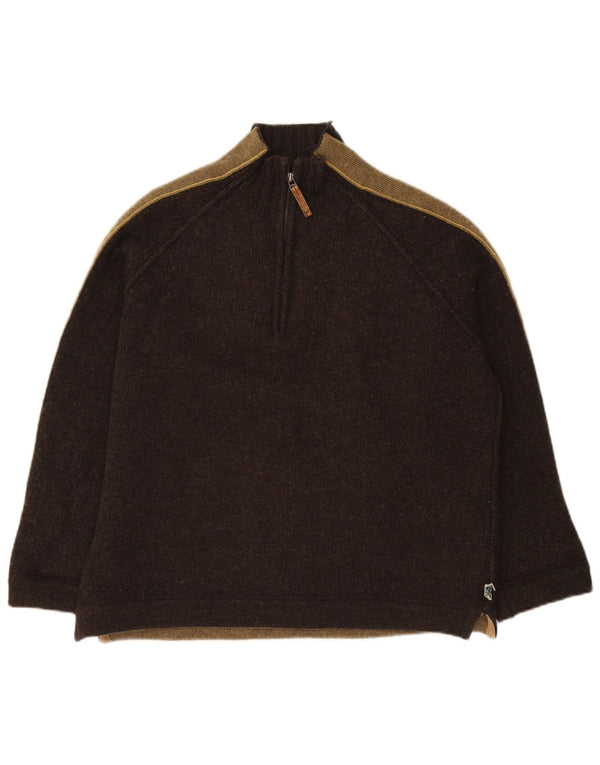 Мужской джемпер с воротником на молнии для толстого лица, свитер XL, коричневый, шерстяной с цветными блоками