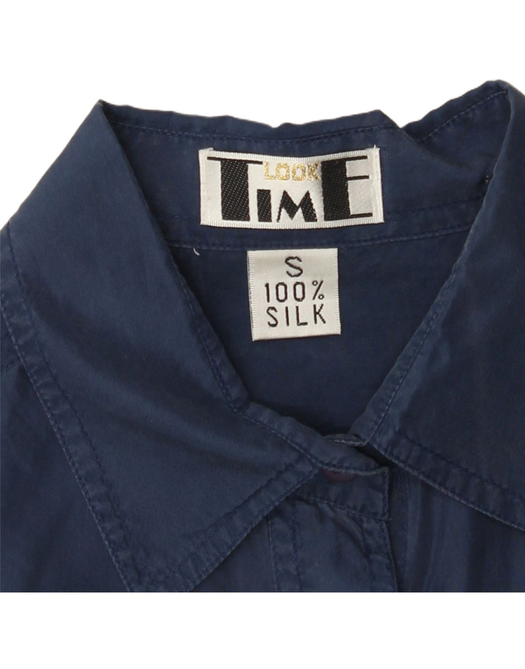 Женская рубашка оверсайз VINTAGE UK 10, маленькая, темно-синяя, шелковая