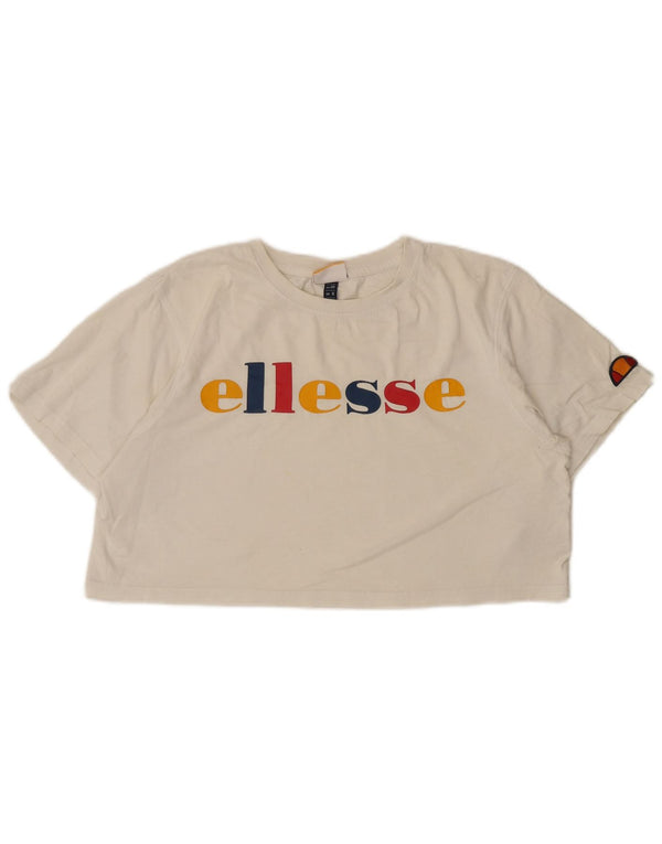 Женская укороченная футболка с рисунком Ellesse Top UK 12, средний белый хлопок