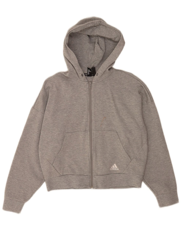 Женский свитер свободного кроя с капюшоном на молнии Adidas UK 8/10, маленький серый в полоску