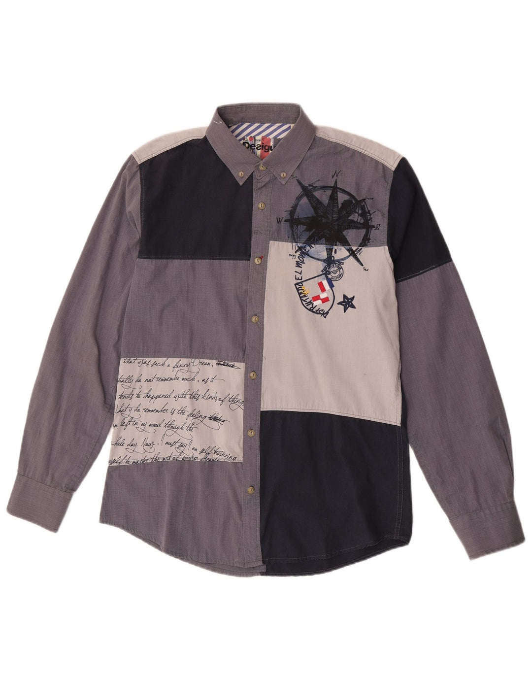 Мужская рубашка с рисунком Desigual, хлопок среднего синего цвета с цветными блоками