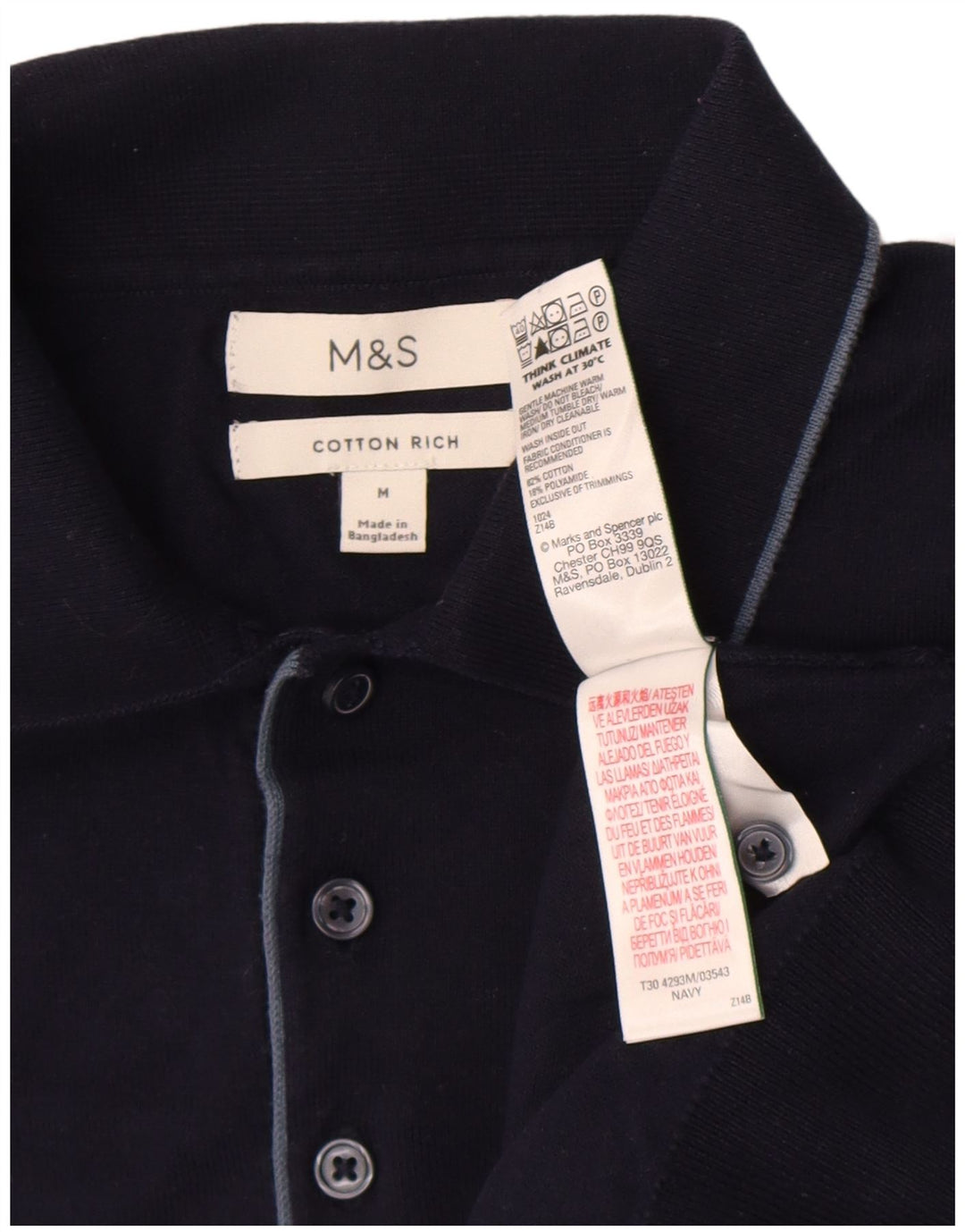 Мужская рубашка поло Marks & Spencer среднего размера, темно-синяя, хлопковая