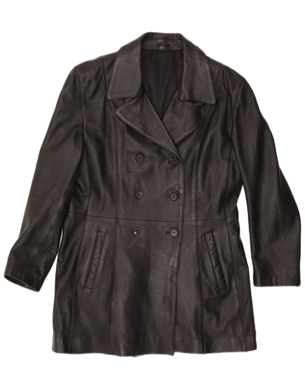 Винтажное женское кожаное пальто EU 44 XL, черное кожаное