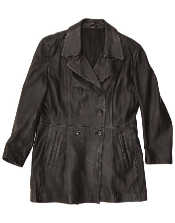 Винтажное женское кожаное пальто EU 44 XL, черное кожаное