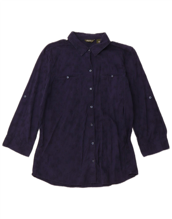 Женская блузка-рубашка Eddie Bauer UK 14, средний темно-синий цветочный хлопок