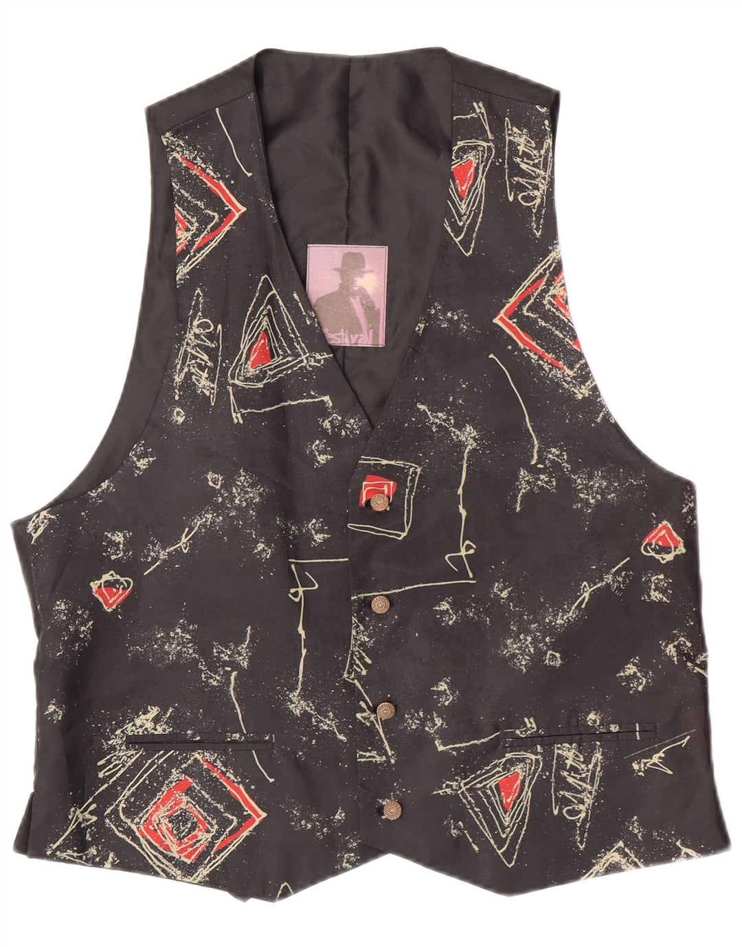 Мужской жилет C&A EU 52/54, большой черный, полиэстер с геометрическим рисунком