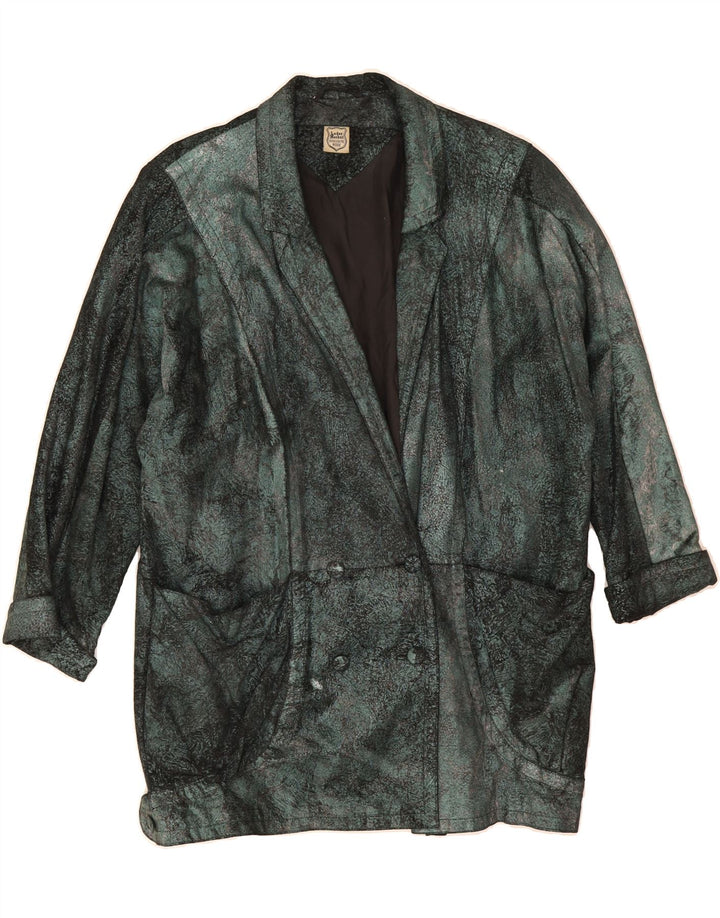LEDER HERBST Womens Abstract Pattern Coat EU 38 Medium Green Leather Vintage Leder Herbst and Second-Hand Leder Herbst from Messina Hembry 