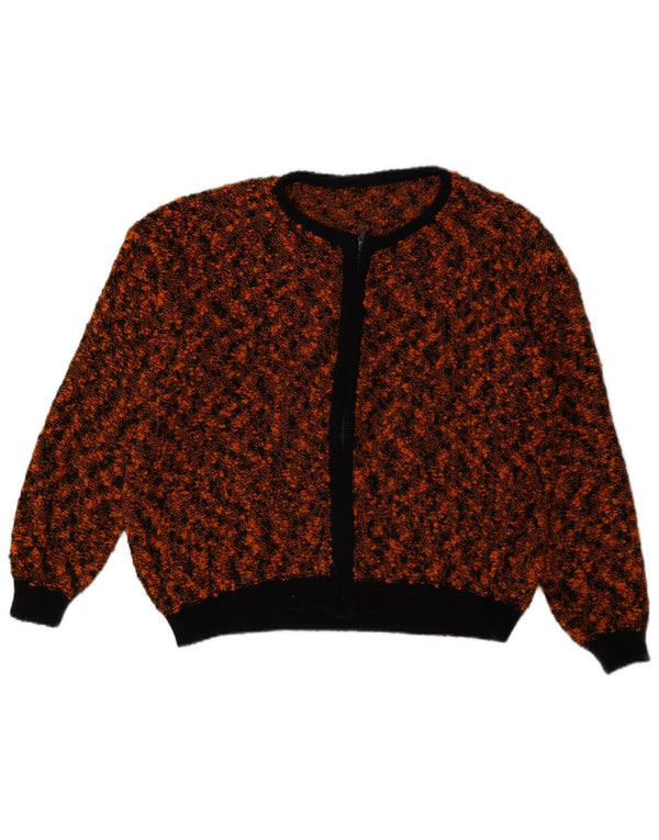Винтажный женский кардиган на молнии с полной молнией, Великобритания, 18 XL, коричневый в крапинку