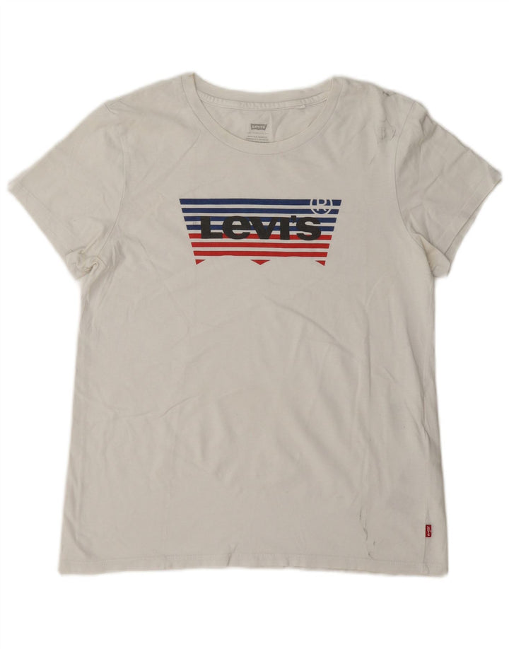 Женская футболка с рисунком Levi's Top UK 14, средний белый хлопок, белый цвет