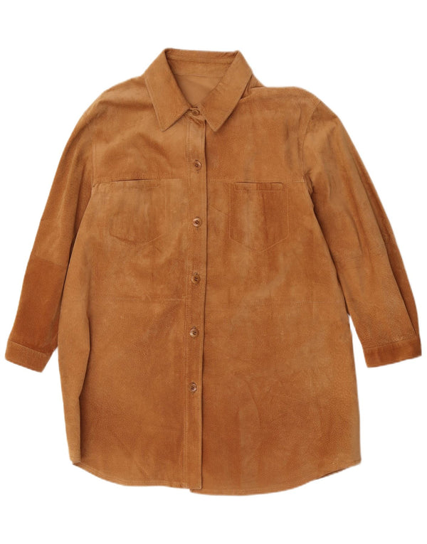 Винтажная женская замшевая рубашка UK 18 XL, коричневая