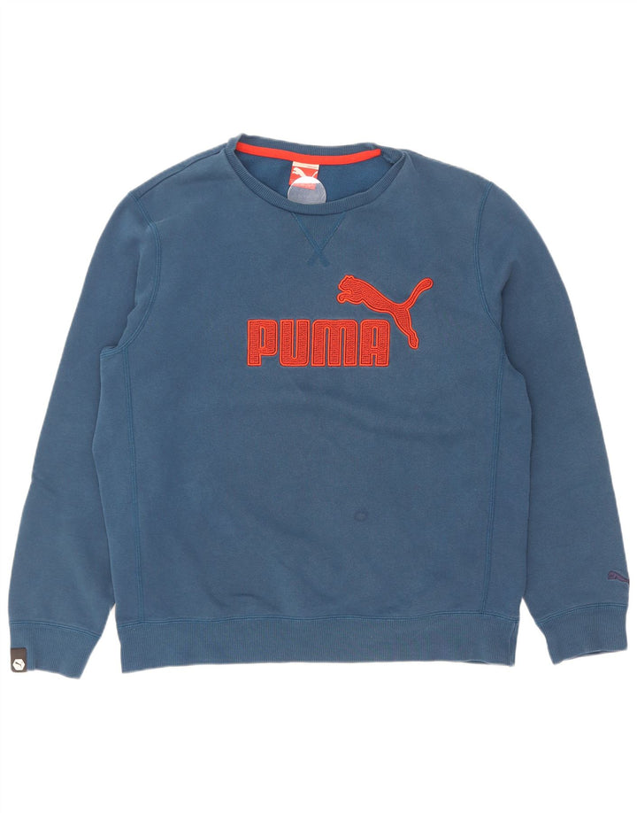 Мужской свитшот с рисунком Puma, большой синий хлопковый джемпер