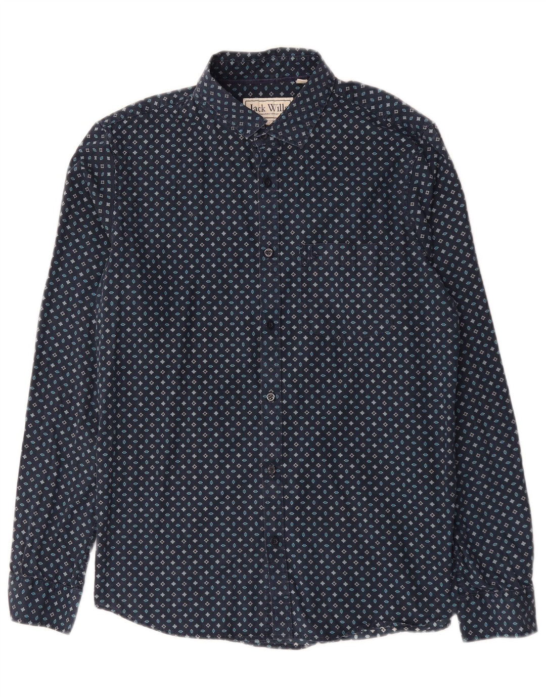 Мужская рубашка классического кроя Jack Wills среднего размера, темно-синяя, хлопковая с геометрическим рисунком