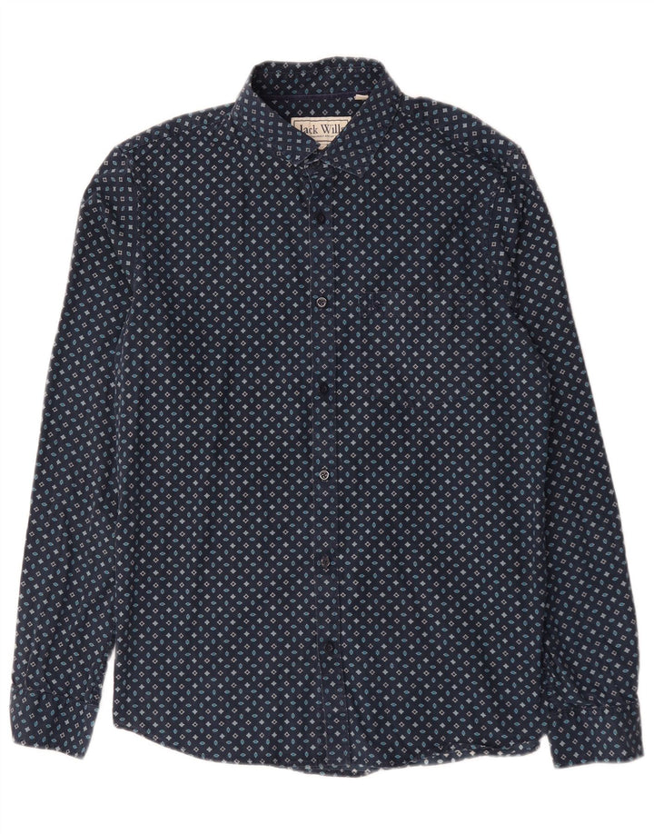 Мужская рубашка классического кроя Jack Wills среднего размера, темно-синяя, хлопковая с геометрическим рисунком